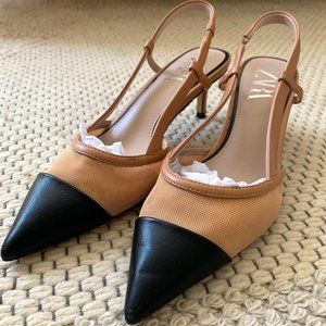 Zara Two-tone Pointed Toe Kitten Heel Slingbacks